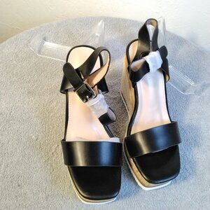 Viapipa Black Strappy Wedge Sandals Espadrille Size 6 Ankle Strap Platform heel